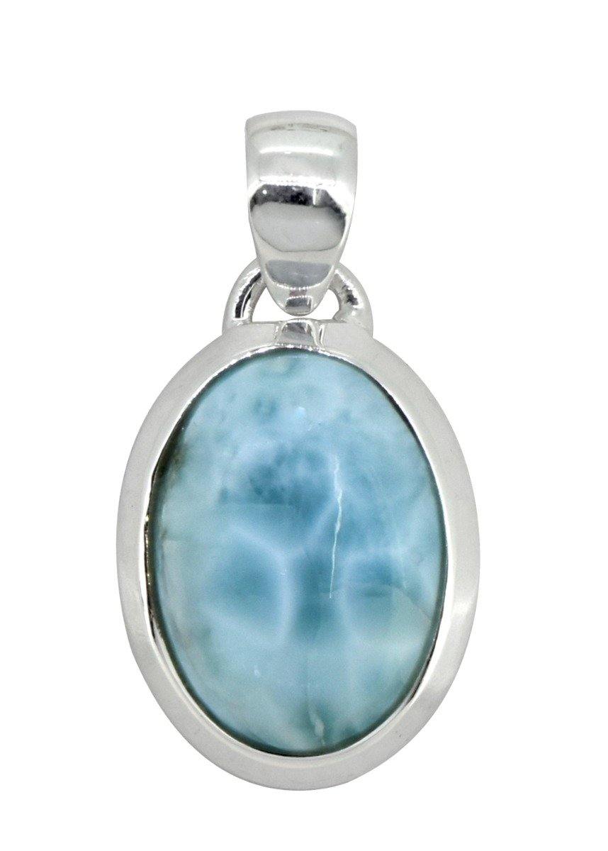 Natural Larimar Solid 925 Sterling Silver Pendant 1 1/2" - YoTreasure