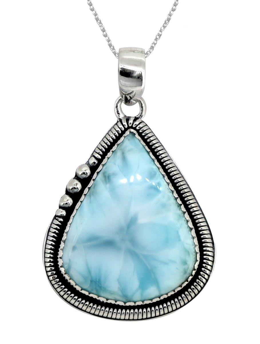 Natural Larimar Solid 925 Sterling Silver Pendant 2" - YoTreasure