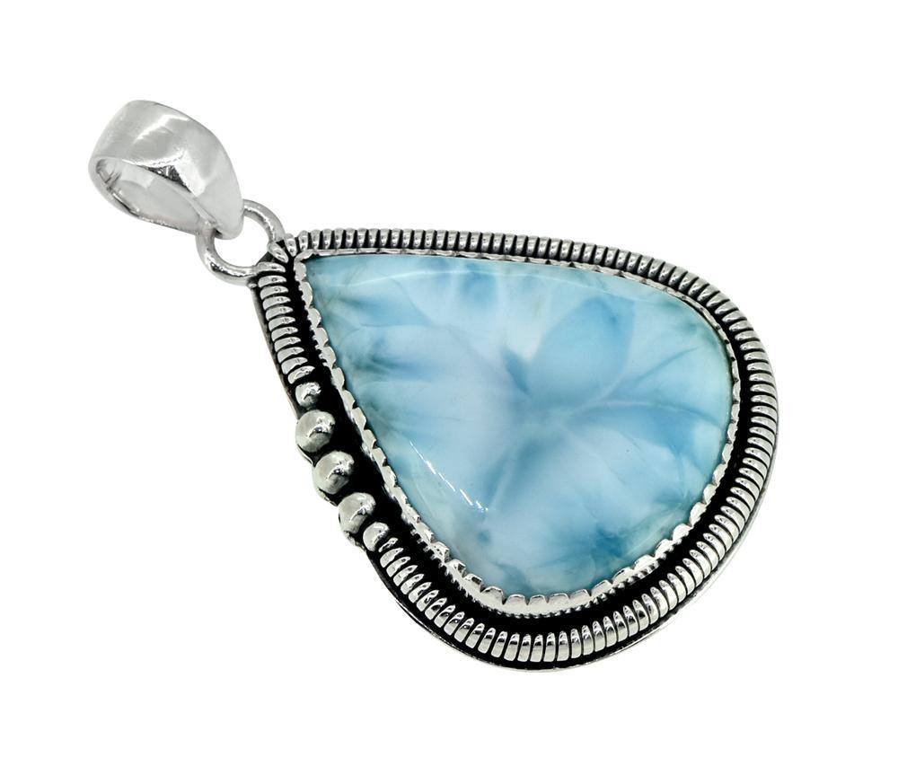 Natural Larimar Solid 925 Sterling Silver Pendant 2" - YoTreasure