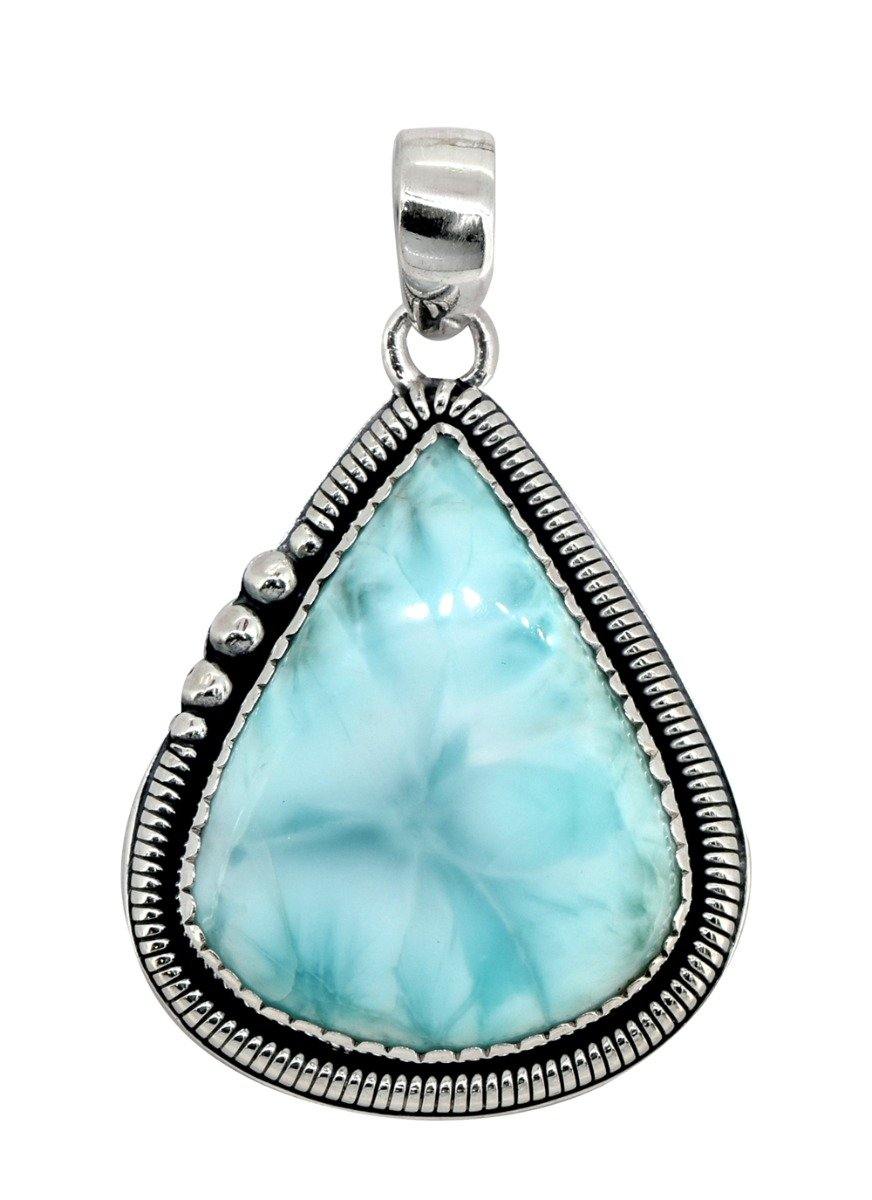 Natural Larimar Solid 925 Sterling Silver Pendant 2" - YoTreasure