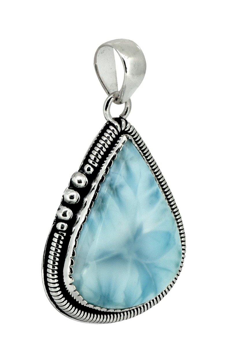 Natural Larimar Solid 925 Sterling Silver Pendant 2" - YoTreasure