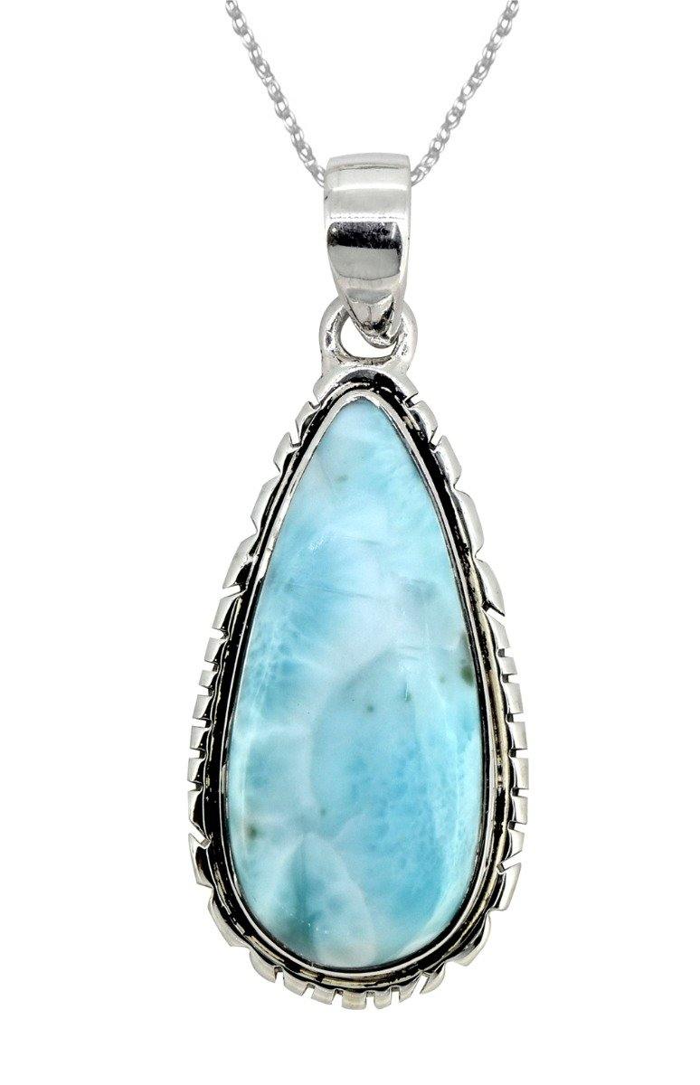 Natural Larimar Solid 925 Sterling Silver Pendant 2" - YoTreasure