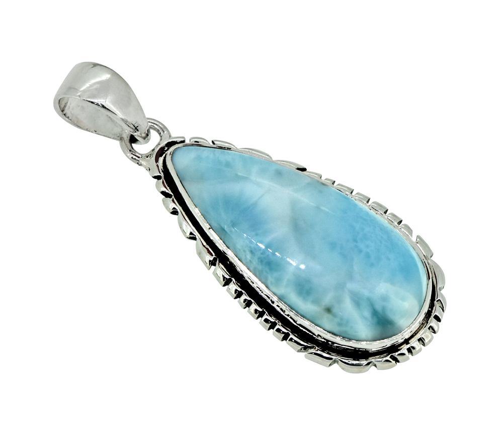 Natural Larimar Solid 925 Sterling Silver Pendant 2" - YoTreasure