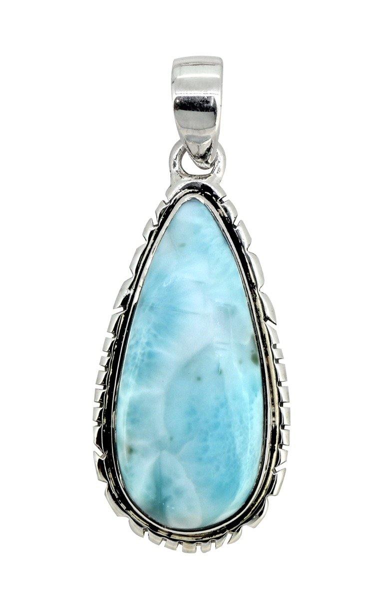 Natural Larimar Solid 925 Sterling Silver Pendant 2" - YoTreasure