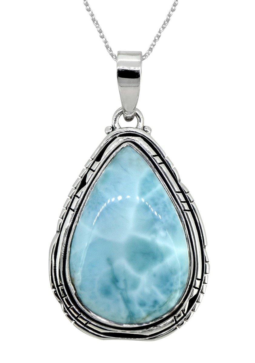 Natural Larimar Solid 925 Sterling Silver Pendant 2" - YoTreasure