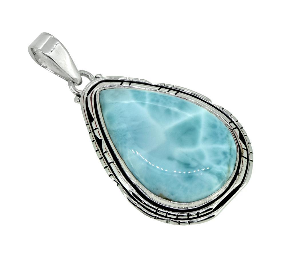 Natural Larimar Solid 925 Sterling Silver Pendant 2" - YoTreasure