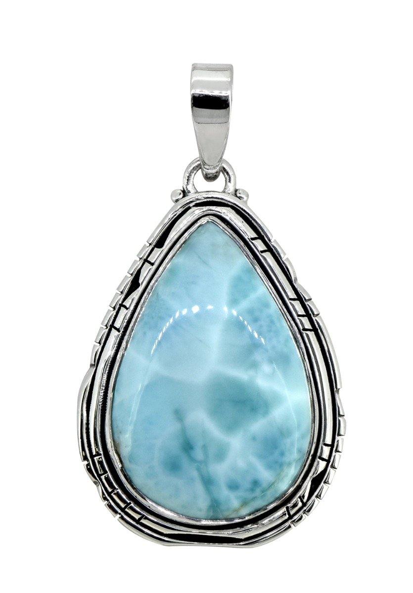 Natural Larimar Solid 925 Sterling Silver Pendant 2" - YoTreasure