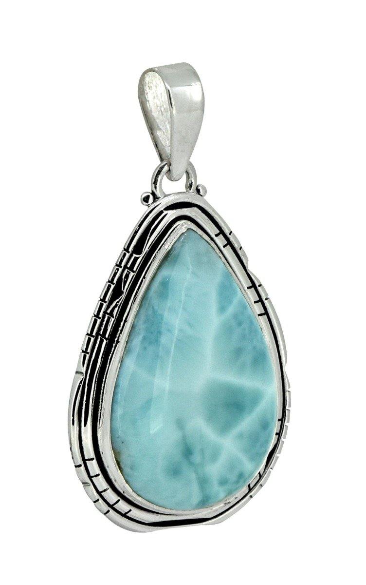 Natural Larimar Solid 925 Sterling Silver Pendant 2" - YoTreasure