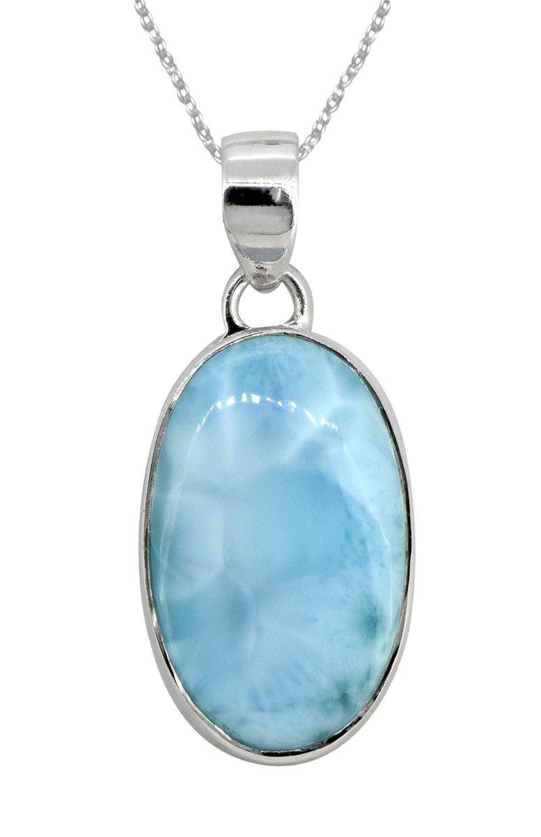 Natural Larimar Solid 925 Sterling Silver Pendant 1 3/4" - YoTreasure