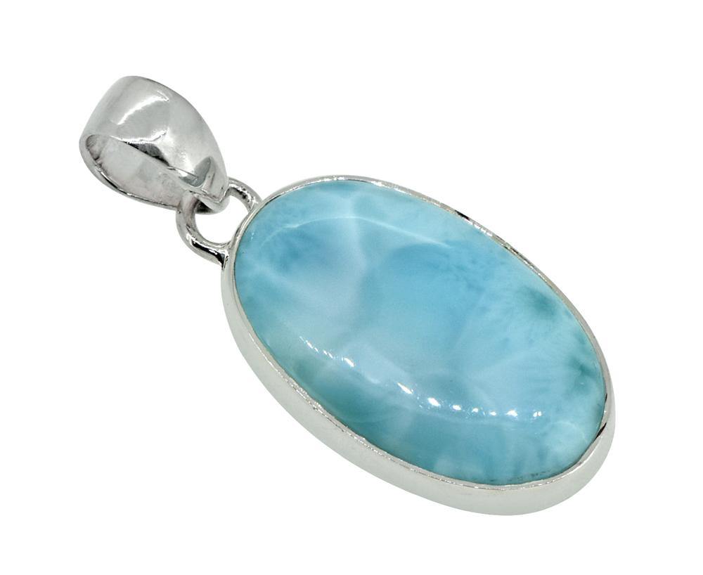 Natural Larimar Solid 925 Sterling Silver Pendant 1 3/4" - YoTreasure