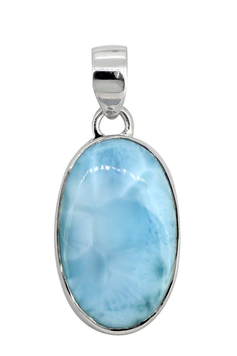 Natural Larimar Solid 925 Sterling Silver Pendant 1 3/4" - YoTreasure