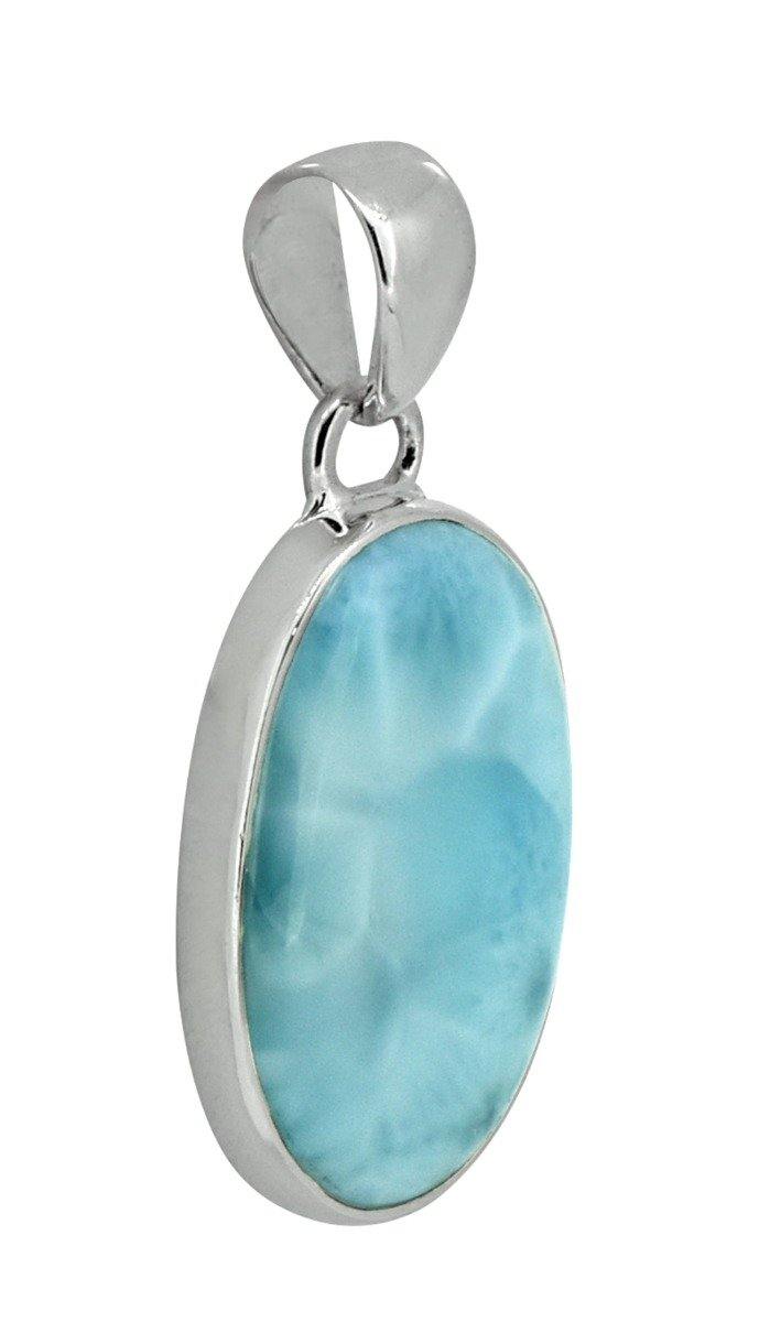 Natural Larimar Solid 925 Sterling Silver Pendant 1 3/4" - YoTreasure