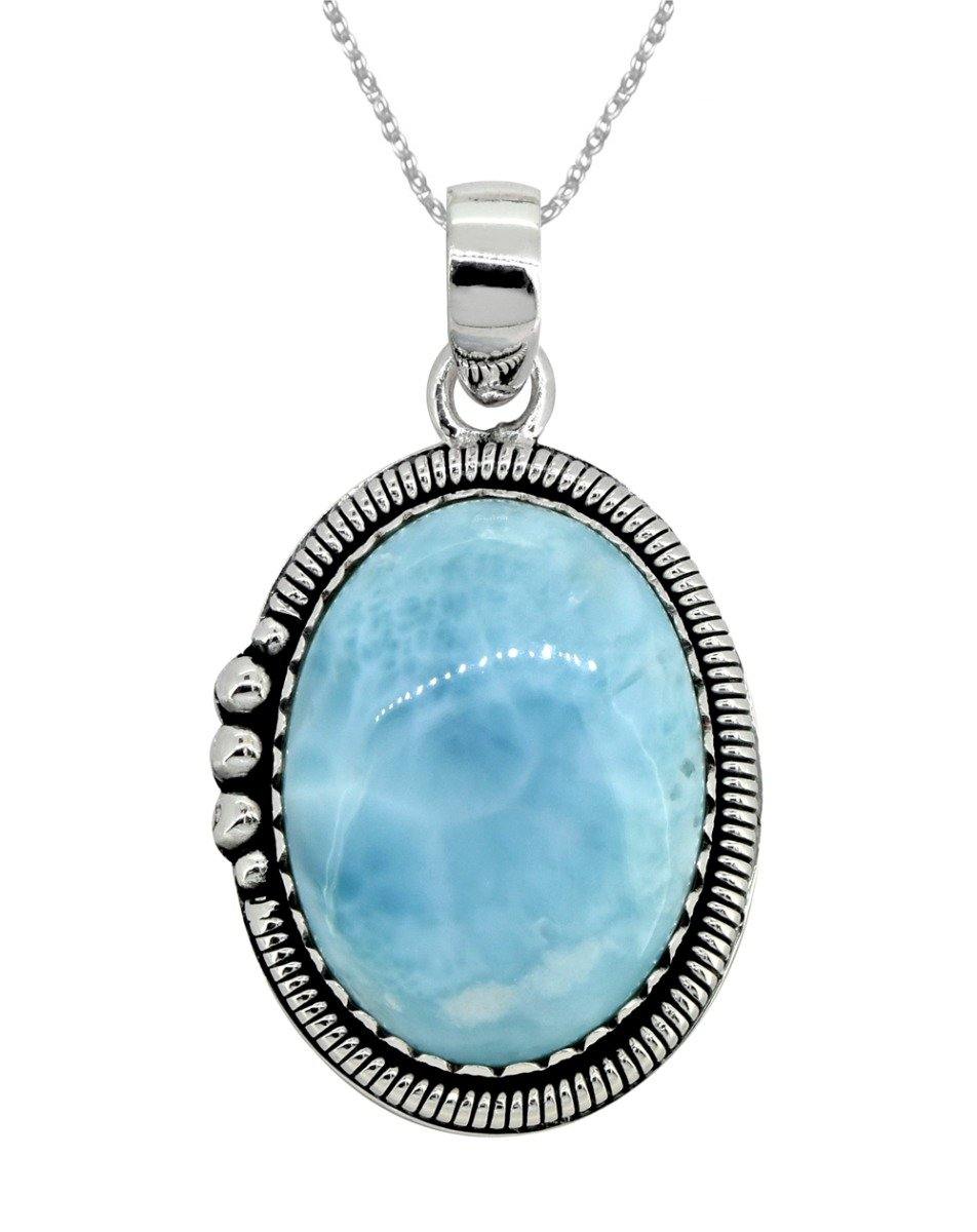 Natural Larimar Solid 925 Sterling Silver Pendant Silver Jewelry 2" - YoTreasure