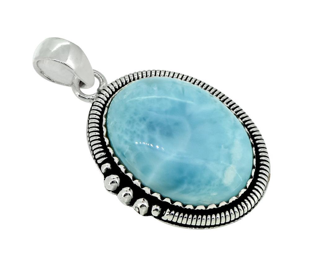 Natural Larimar Solid 925 Sterling Silver Pendant Silver Jewelry 2" - YoTreasure
