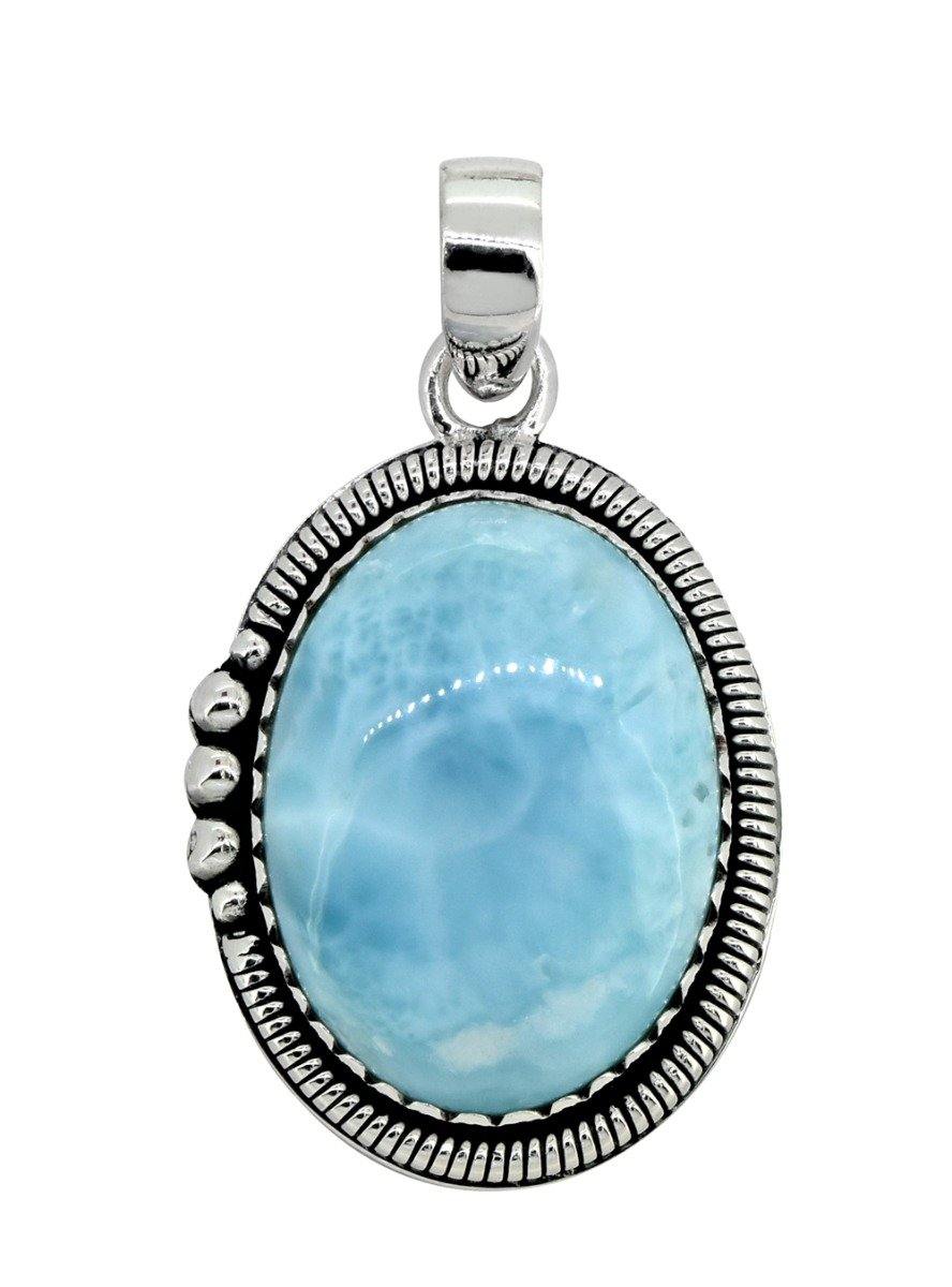 Natural Larimar Solid 925 Sterling Silver Pendant Silver Jewelry 2" - YoTreasure