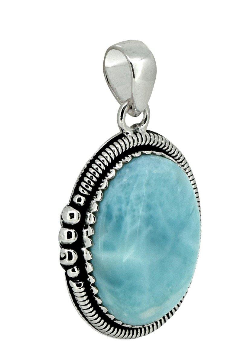Natural Larimar Solid 925 Sterling Silver Pendant Silver Jewelry 2" - YoTreasure