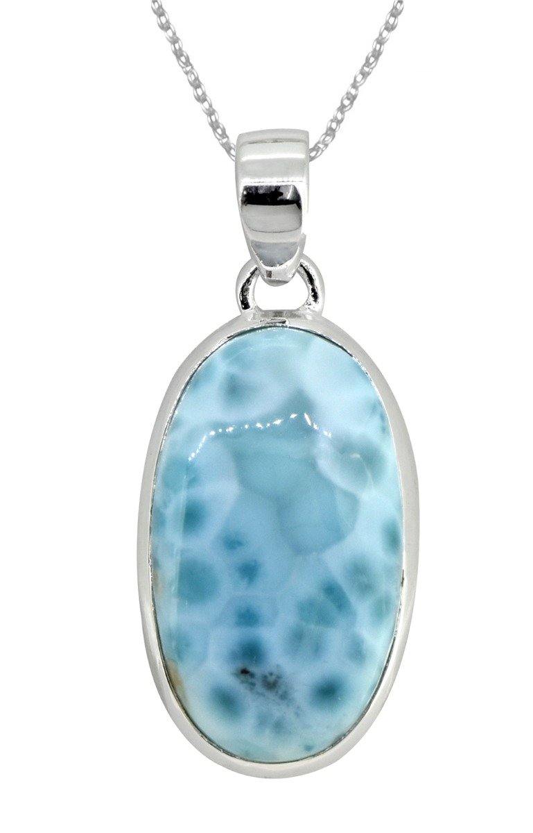 Natural Larimar Solid 925 Sterling Silver Pendant 1 3/4" - YoTreasure