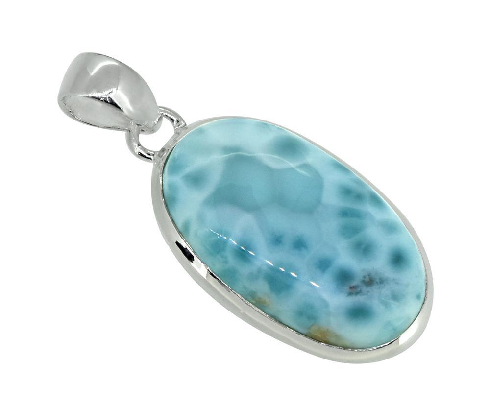 Natural Larimar Solid 925 Sterling Silver Pendant 1 3/4" - YoTreasure