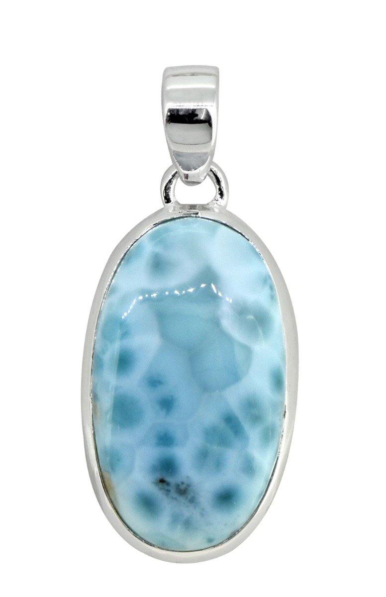 Natural Larimar Solid 925 Sterling Silver Pendant 1 3/4" - YoTreasure
