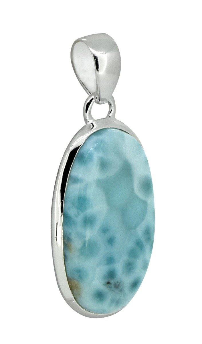 Natural Larimar Solid 925 Sterling Silver Pendant 1 3/4" - YoTreasure