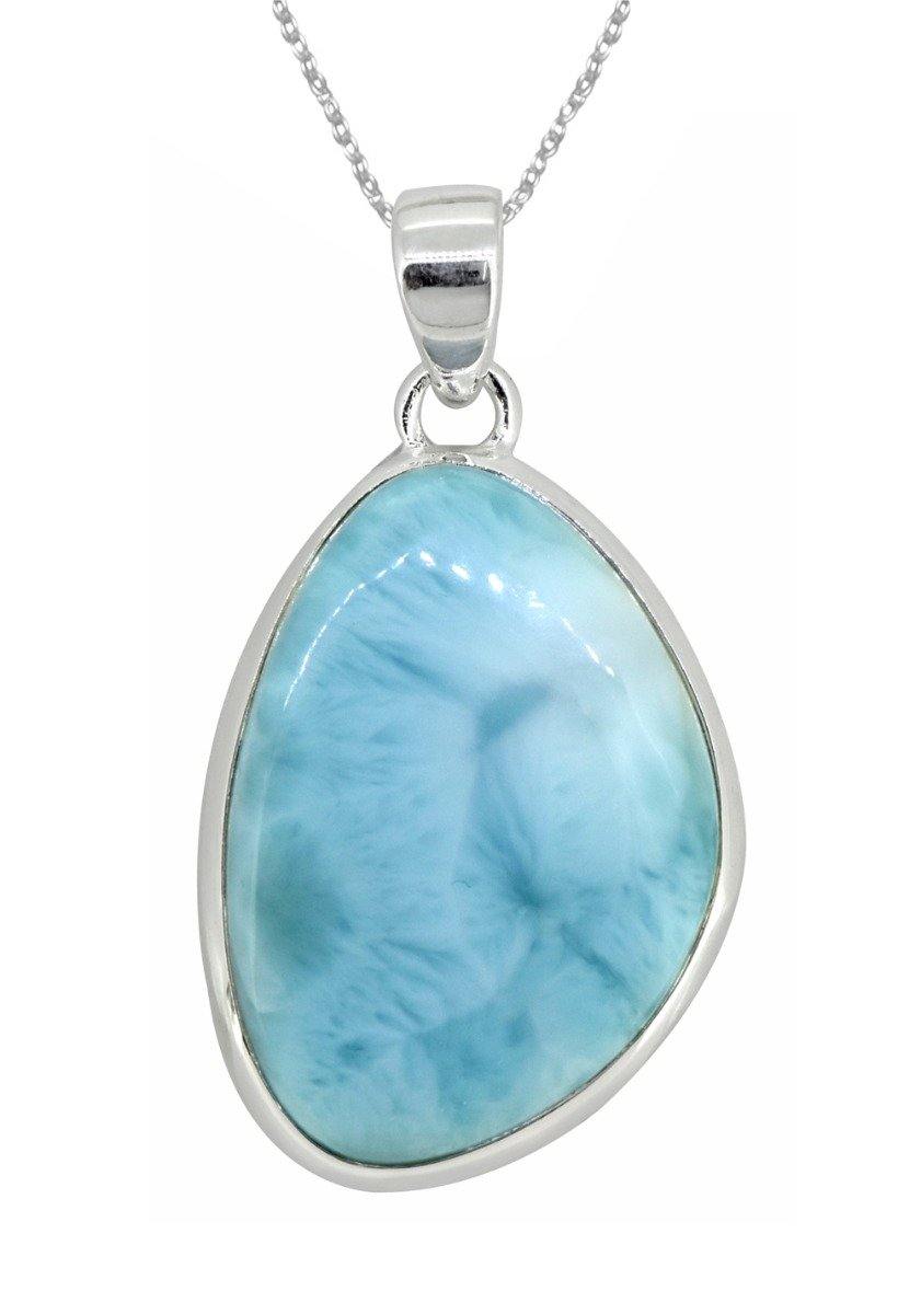 Natural Larimar Solid 925 Sterling Silver Pendant Silver Jewelry 2" - YoTreasure