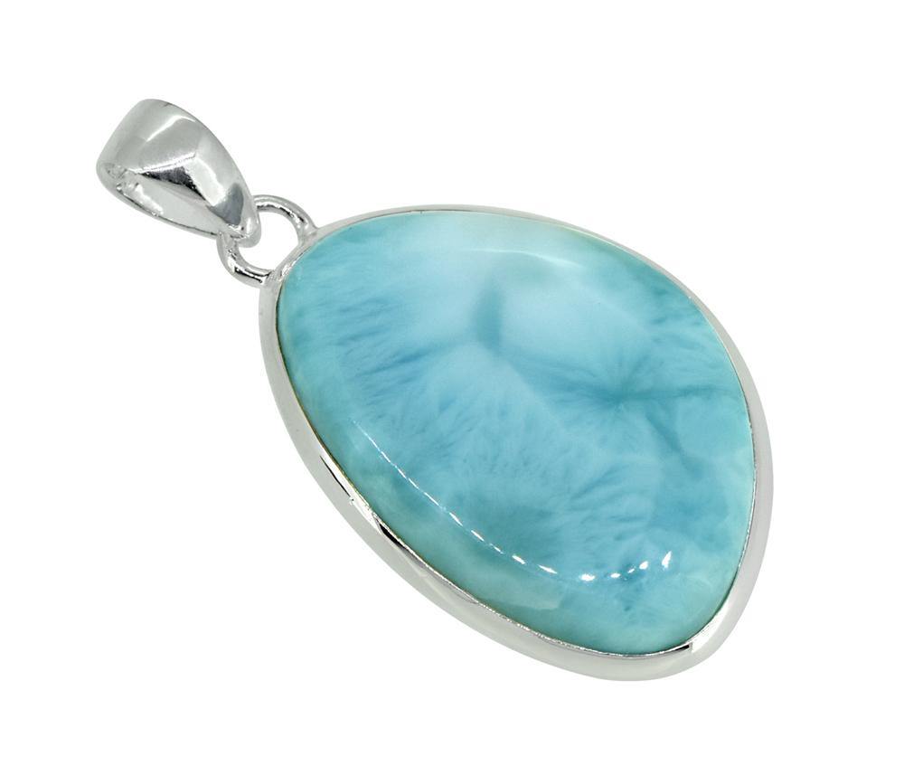 Natural Larimar Solid 925 Sterling Silver Pendant Silver Jewelry 2" - YoTreasure