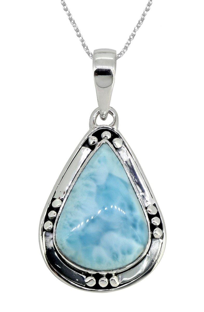 Natural Larimar Solid 925 Sterling Silver Pendant 1 3/4" - YoTreasure