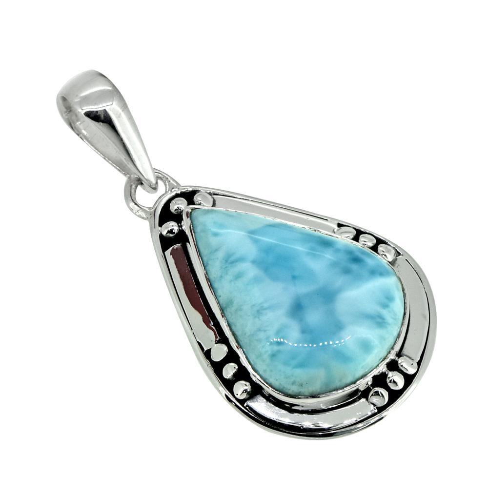 Natural Larimar Solid 925 Sterling Silver Pendant 1 3/4" - YoTreasure