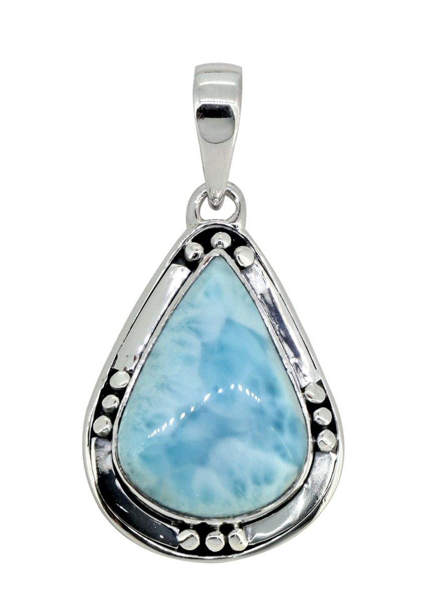 Natural Larimar Solid 925 Sterling Silver Pendant 1 3/4" - YoTreasure