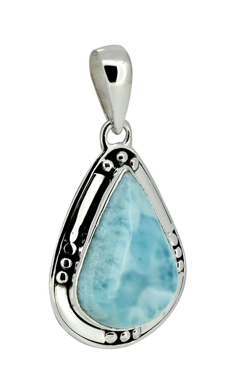Natural Larimar Solid 925 Sterling Silver Pendant 1 3/4" - YoTreasure