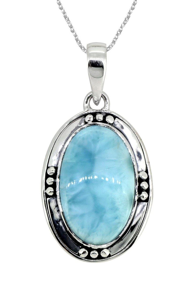Natural Larimar Solid 925 Sterling Silver Pendant 1 3/4" - YoTreasure