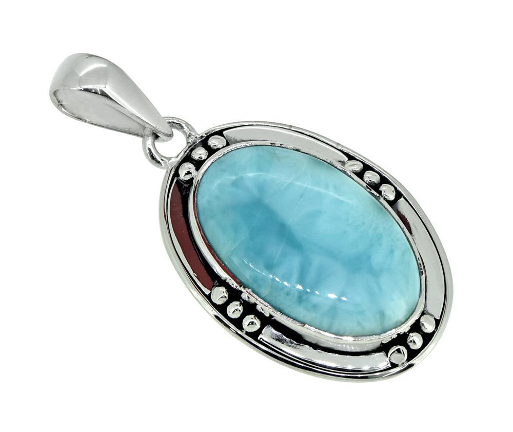 Natural Larimar Solid 925 Sterling Silver Pendant 1 3/4" - YoTreasure