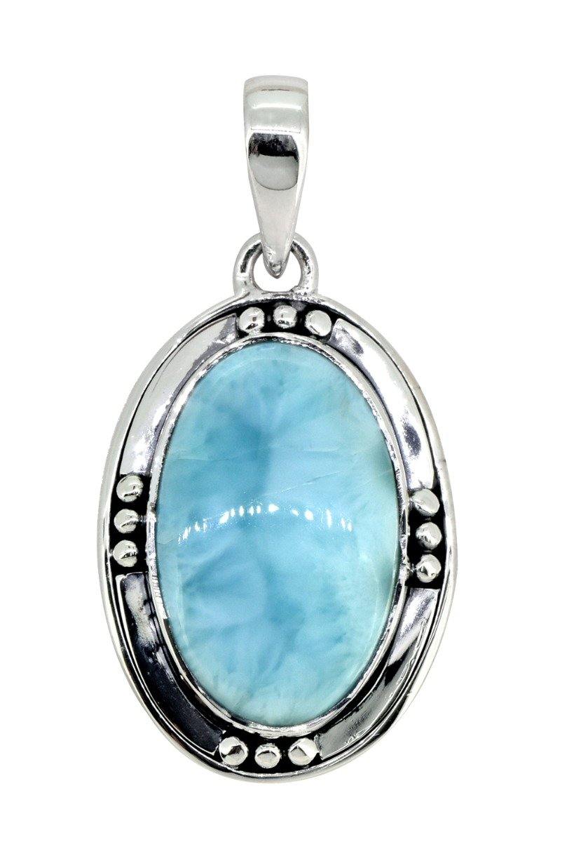 Natural Larimar Solid 925 Sterling Silver Pendant 1 3/4" - YoTreasure