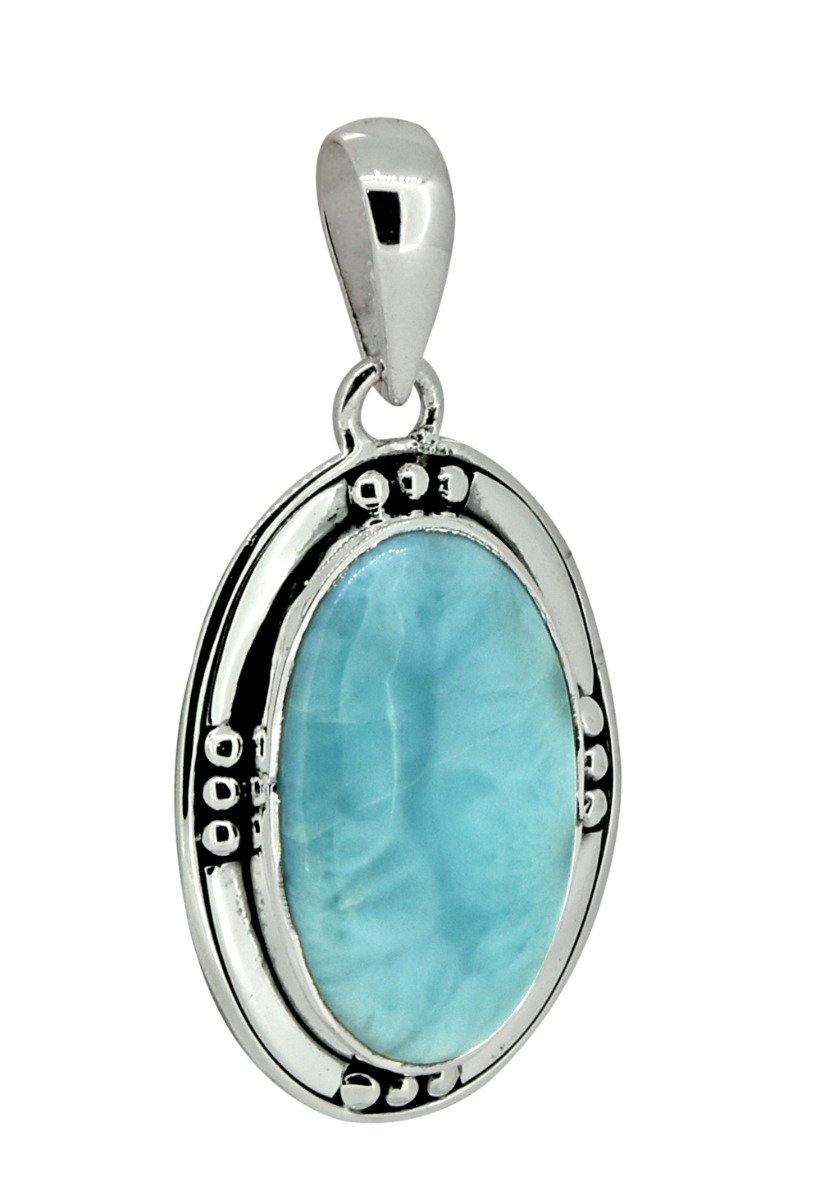 Natural Larimar Solid 925 Sterling Silver Pendant 1 3/4" - YoTreasure