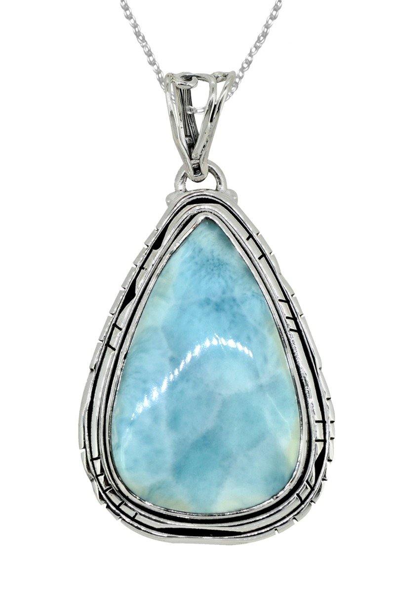 Natural Larimar Solid 925 Sterling Silver Pendant 2" - YoTreasure