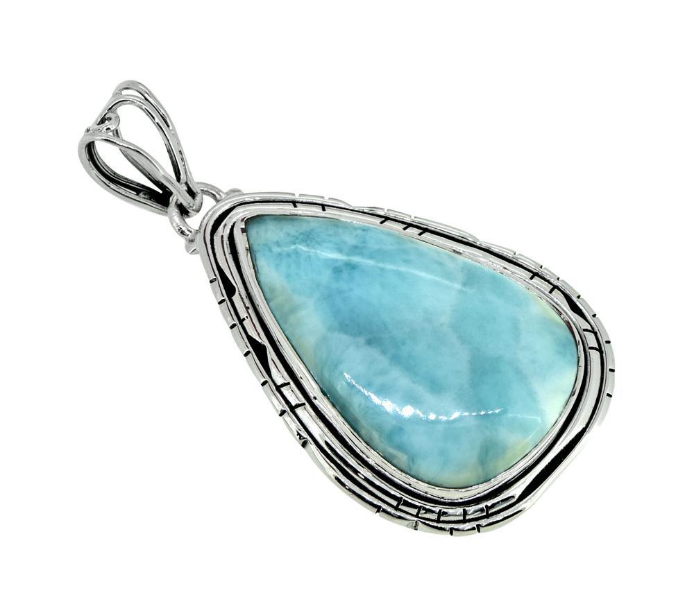 Natural Larimar Solid 925 Sterling Silver Pendant 2" - YoTreasure
