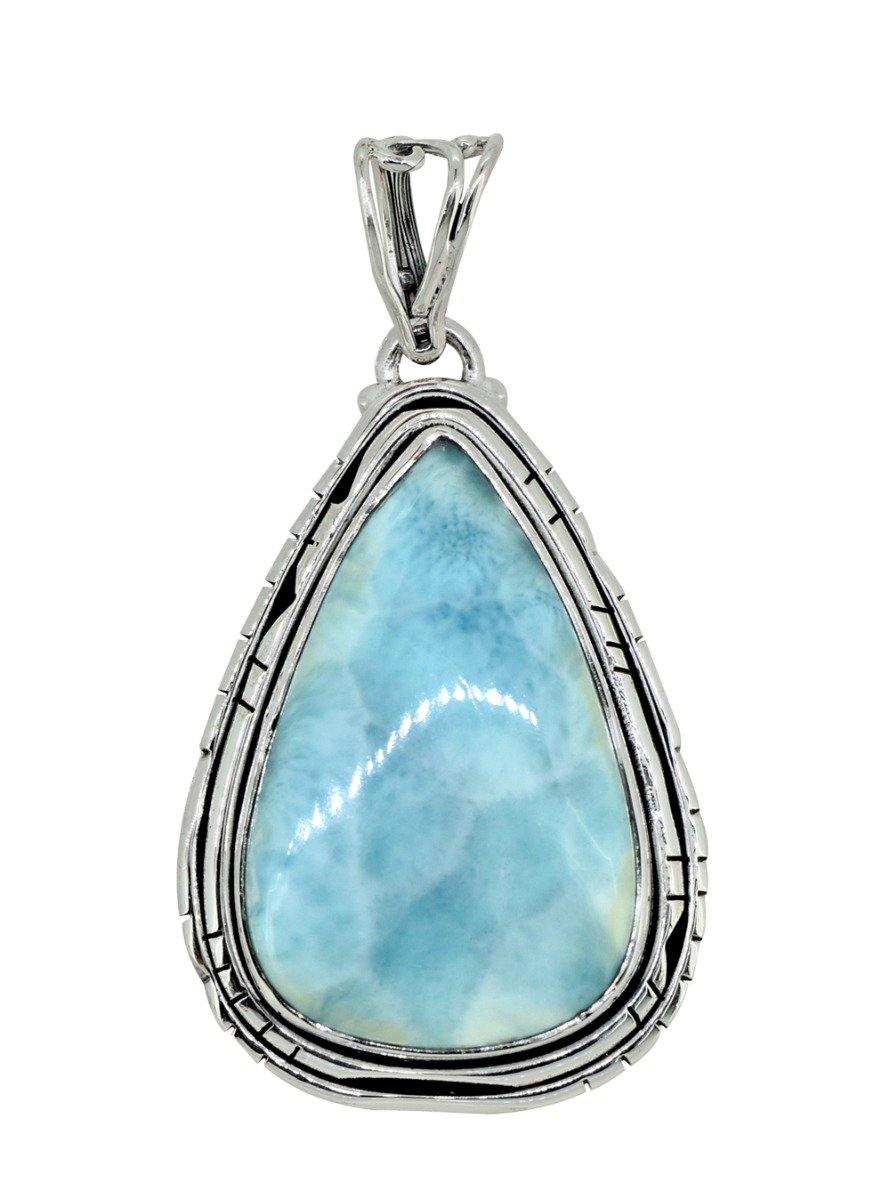 Natural Larimar Solid 925 Sterling Silver Pendant 2" - YoTreasure
