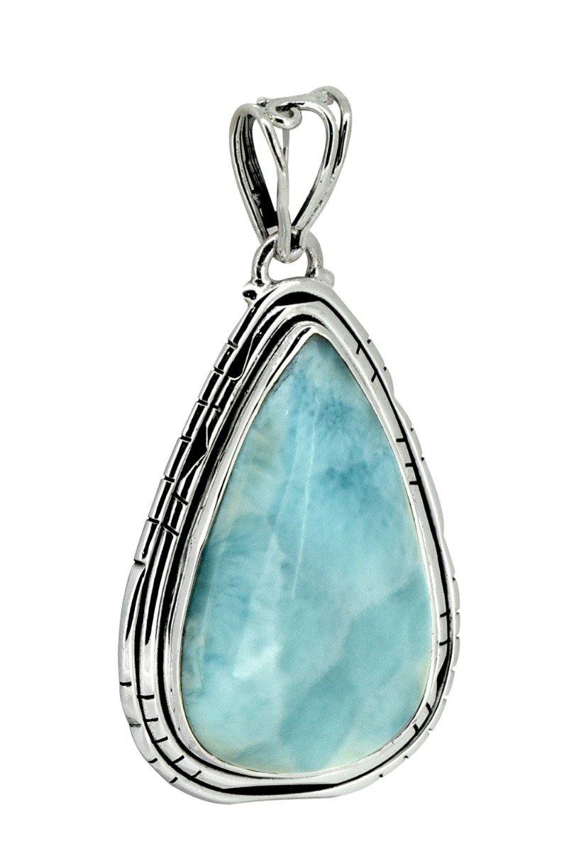 Natural Larimar Solid 925 Sterling Silver Pendant 2" - YoTreasure