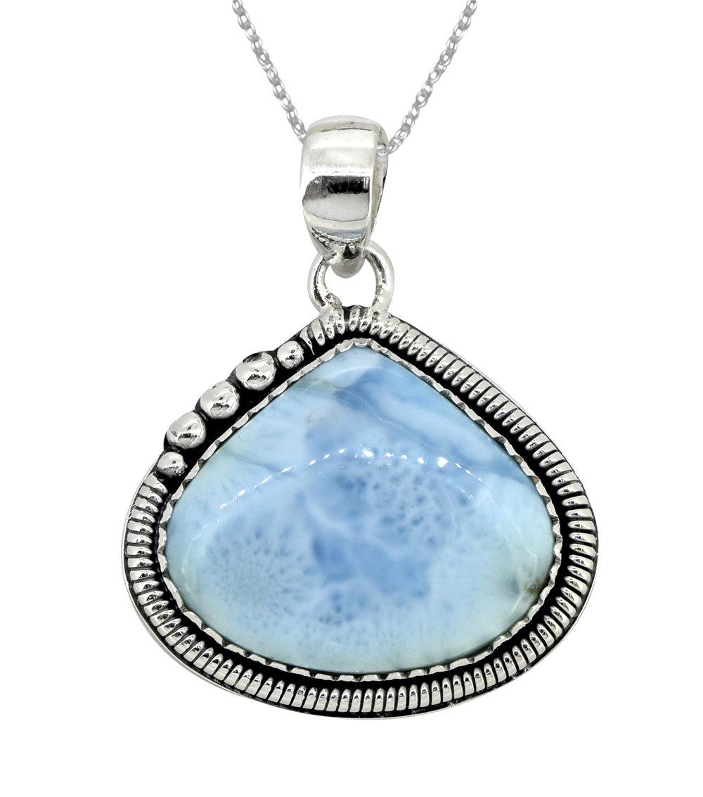 Natural Larimar Solid 925 Sterling Silver Pendant 1 3/4" - YoTreasure