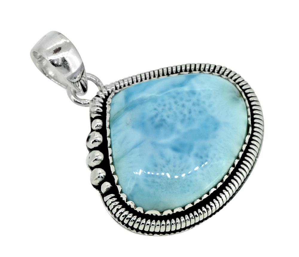 Natural Larimar Solid 925 Sterling Silver Pendant 1 3/4" - YoTreasure