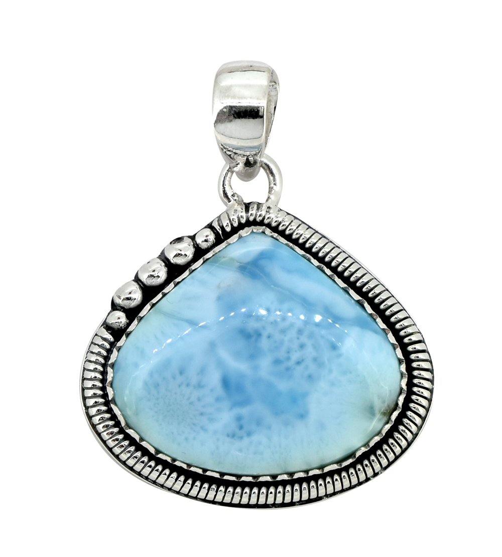 Natural Larimar Solid 925 Sterling Silver Pendant 1 3/4" - YoTreasure