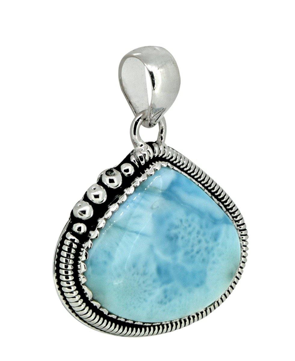 Natural Larimar Solid 925 Sterling Silver Pendant 1 3/4" - YoTreasure