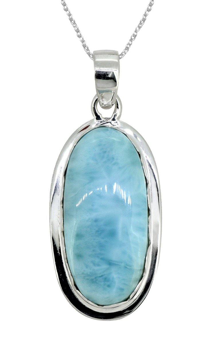 Natural Larimar Solid 925 Sterling Silver Pendant Silver Jewelry 2" - YoTreasure