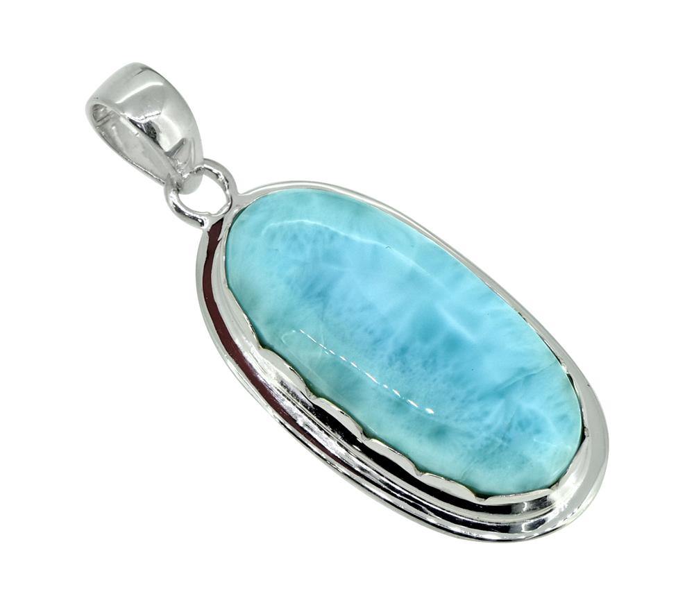 Natural Larimar Solid 925 Sterling Silver Pendant Silver Jewelry 2" - YoTreasure