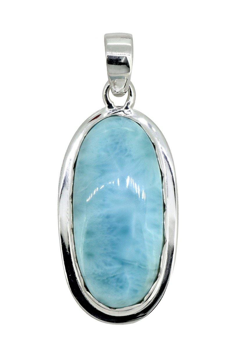 Natural Larimar Solid 925 Sterling Silver Pendant Silver Jewelry 2" - YoTreasure