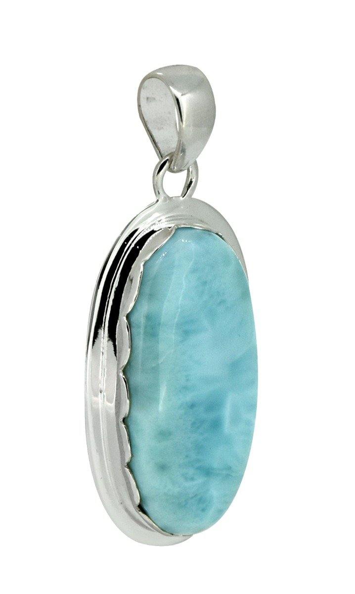 Natural Larimar Solid 925 Sterling Silver Pendant Silver Jewelry 2" - YoTreasure
