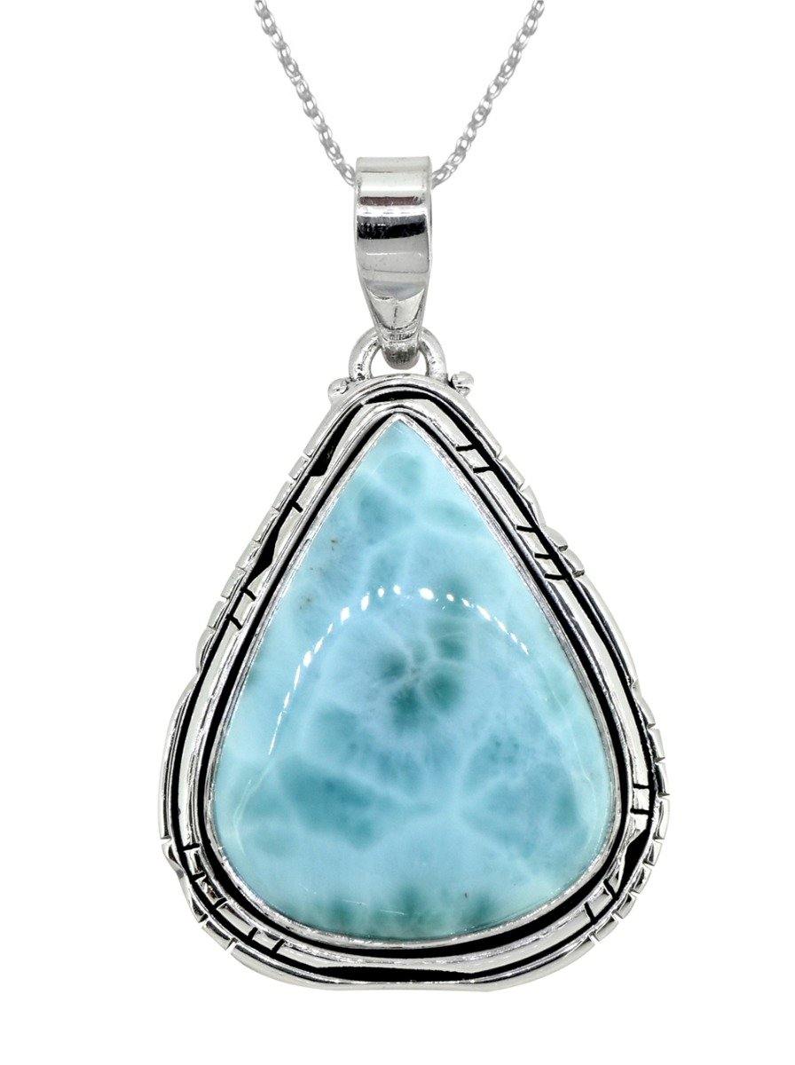 Natural Larimar Solid 925 Sterling Silver Pendant 2" - YoTreasure