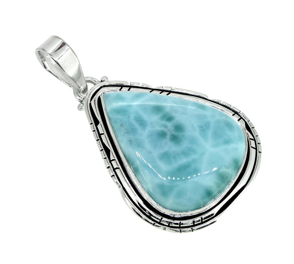 Natural Larimar Solid 925 Sterling Silver Pendant 2" - YoTreasure