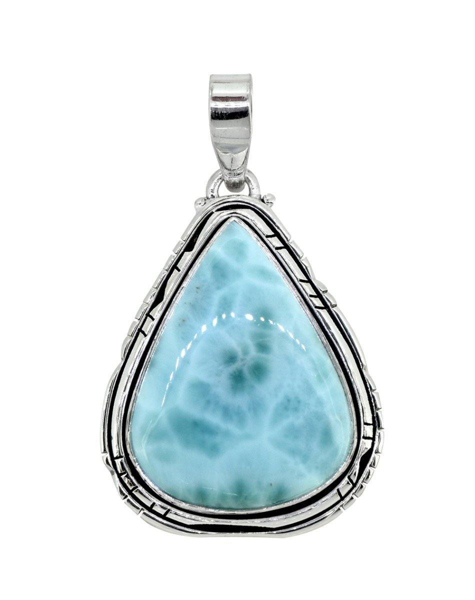 Natural Larimar Solid 925 Sterling Silver Pendant 2" - YoTreasure