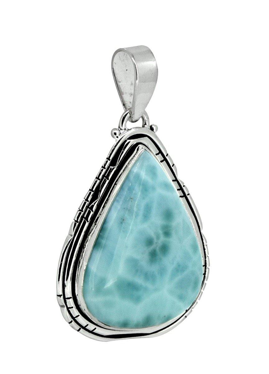 Natural Larimar Solid 925 Sterling Silver Pendant 2" - YoTreasure